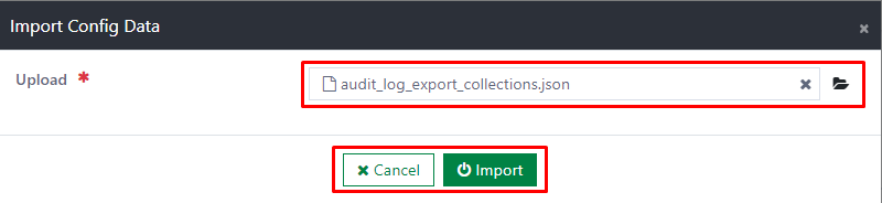 Audit log collection configurations import buttons