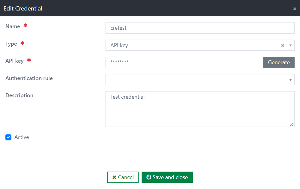 Credential edit dialog