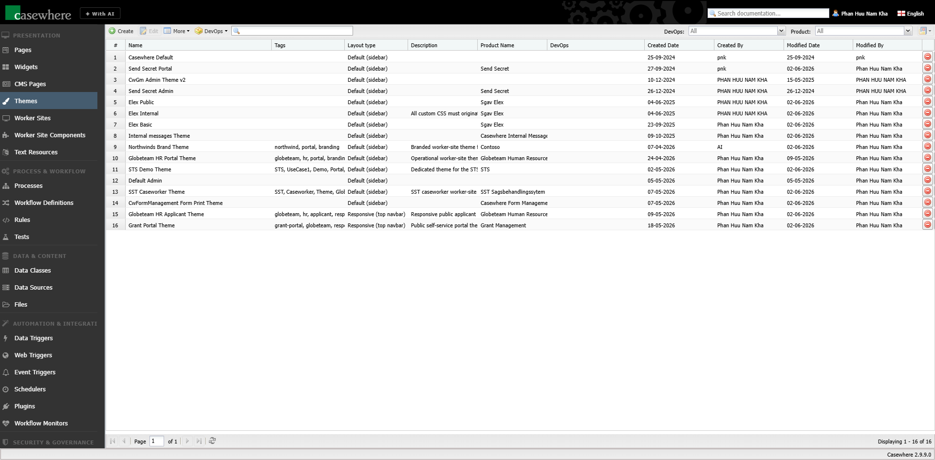 Themes list