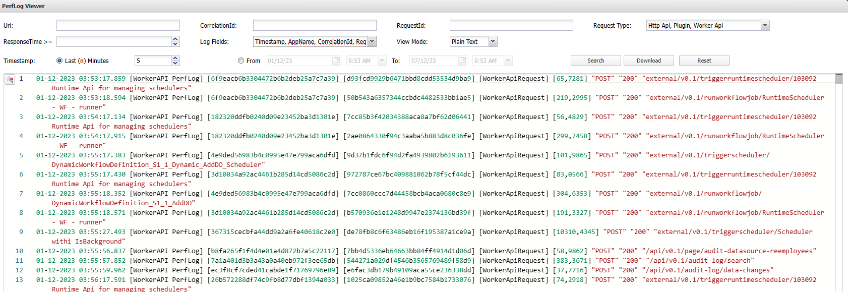 Performance log viewer