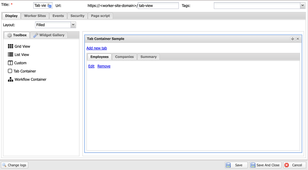 Tab container configuration